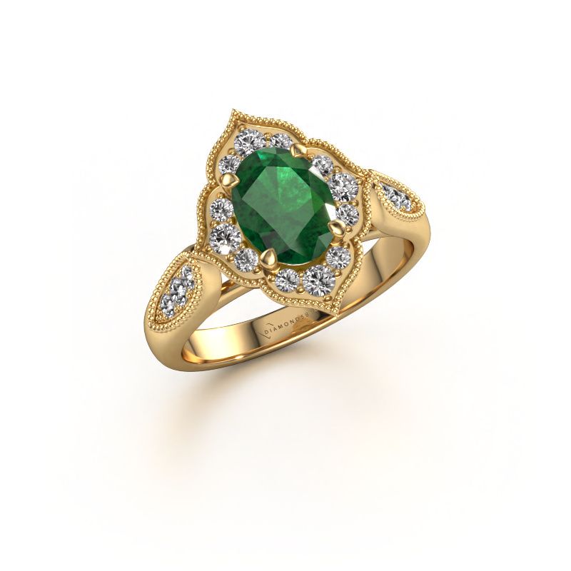 Bague de fiançailles Rosan 585 or jaune emeraude 8x6 mm