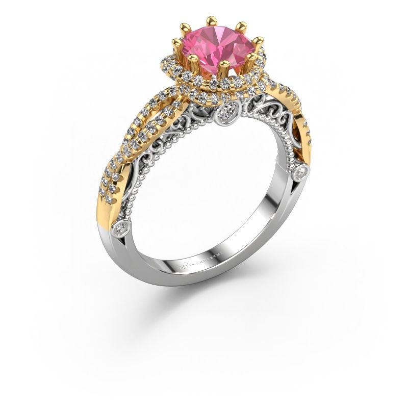 Bague de fiançailles Lysanne 585 or blanc saphir rose 6.5 mm