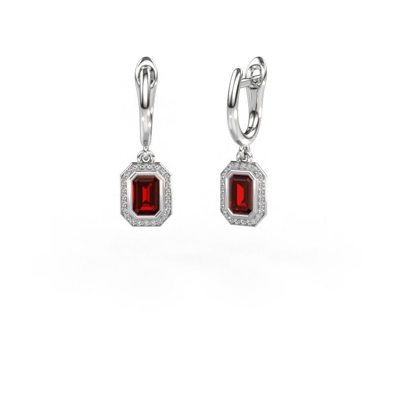 Drop earrings Noud EME 950 platinum garnet 6x4 mm