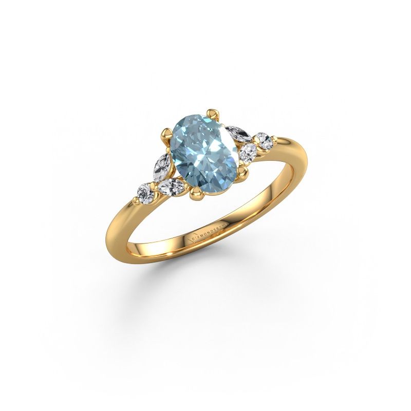 Engagement ring Megan OVL 585 gold blue lab grown diamond 7,5x5,5 mm