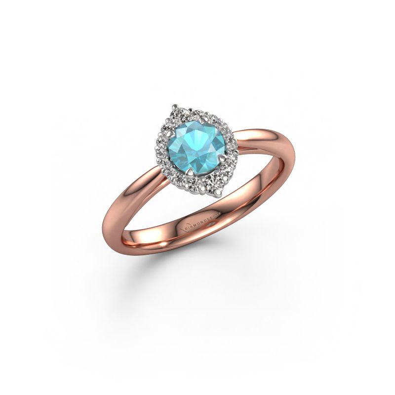 Verlobungsring Tora 585 Roségold Blau Topas 5 mm