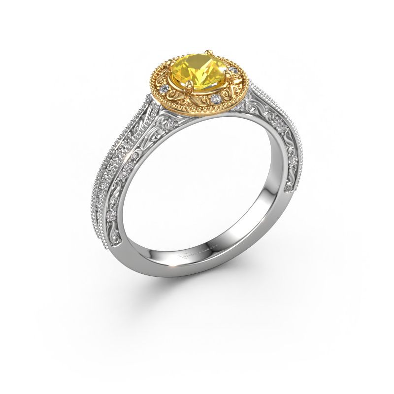 Verlovings ring Alice RND 585 witgoud gele saffier 5 mm
