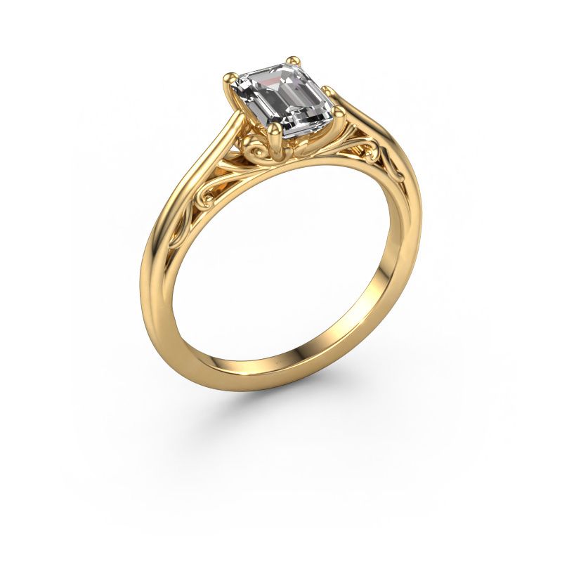 Bague de fiançailles Shannon eme 585 or jaune zircone 7x5 mm