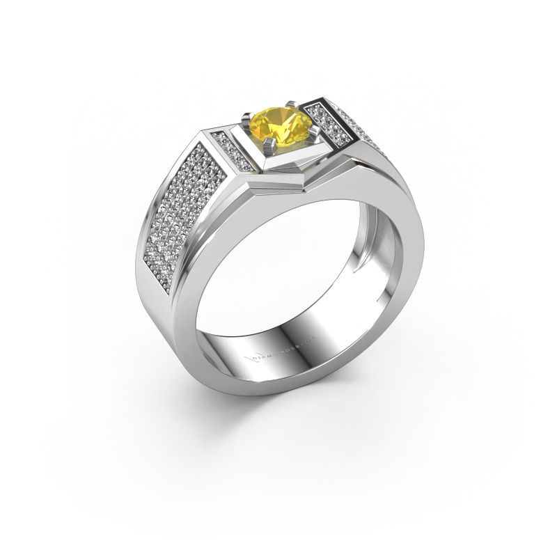 Heren ring Marcel 950 platina gele saffier 5 mm