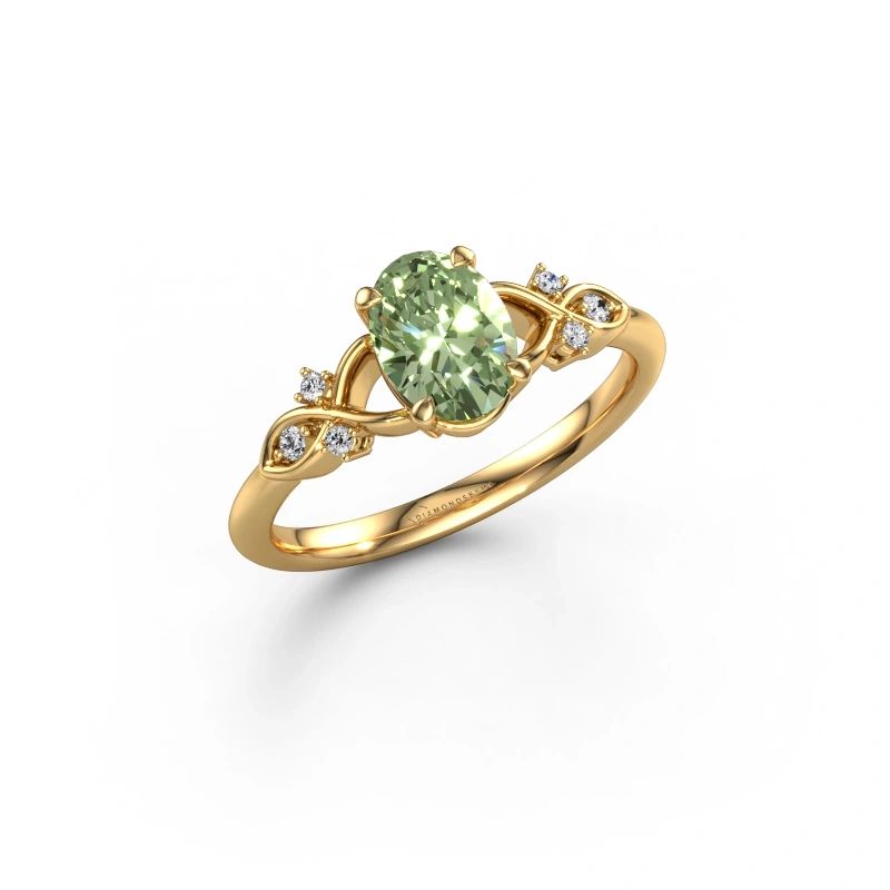 Engagement ring Azra OVL 585 gold green lab grown diamond 8x6 mm