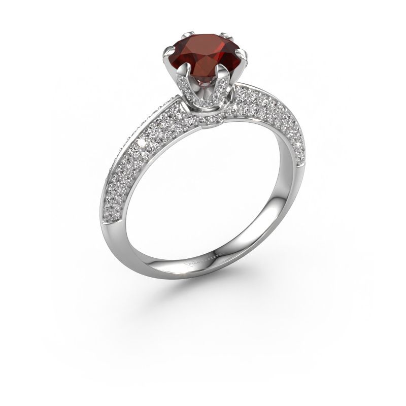 Verlovingsring Abby 585 witgoud granaat 6.5 mm