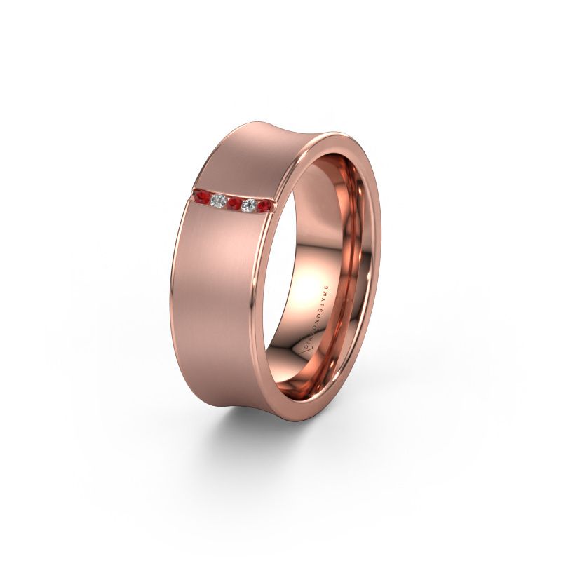 Trouwring WH2021B 585 rosé goud robijn ±7x2 mm