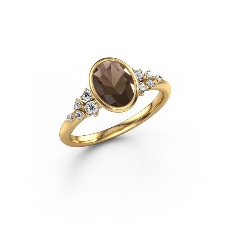 Bague de fiançailles Aliyah OVL 585 or jaune quartz fumé 8x6 mm