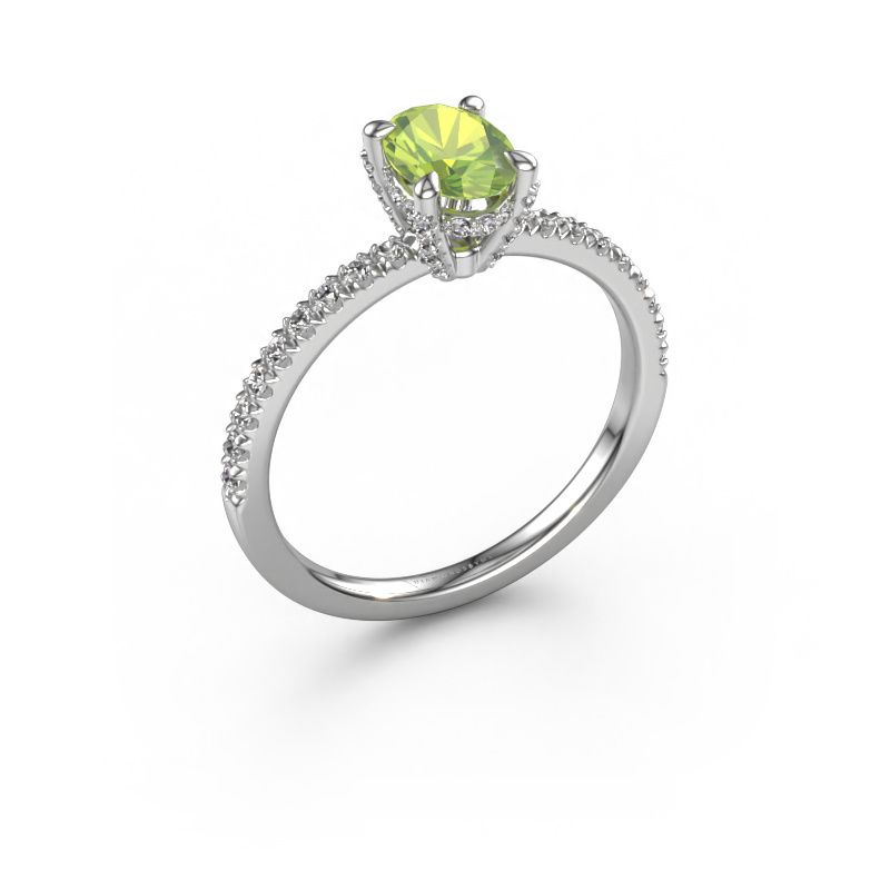 Verlovingsring Saskia 1 OVL 585 witgoud peridoot 7x5 mm