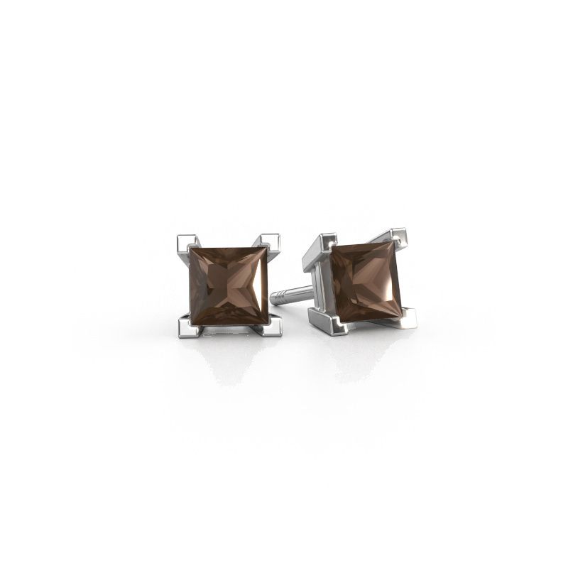 Stud earrings Ariane 585 white gold smokey quartz 5 mm