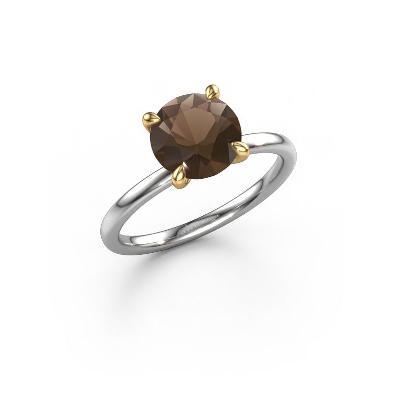 Engagement ring Crystal RND 1 585 white gold smokey quartz 6.8 mm