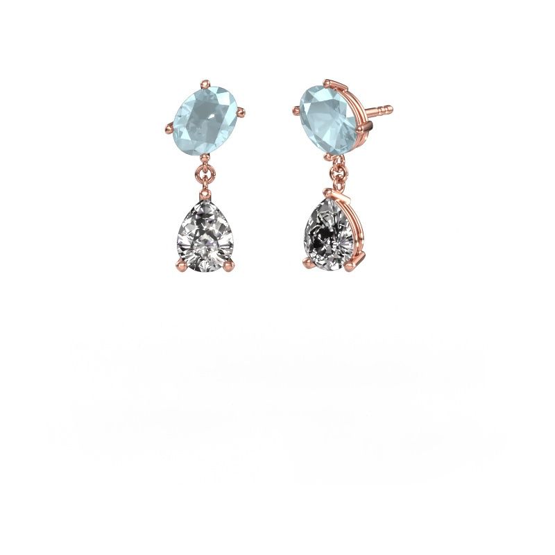 Boucles d'oreilles Toi et Moi OVL-PER 585 or rose aigue-marine 8x6 mm