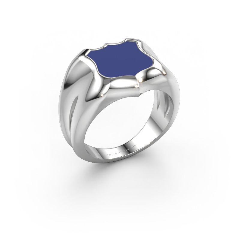 Signet ring Nevin 585 white gold blue enamel 12x12 mm