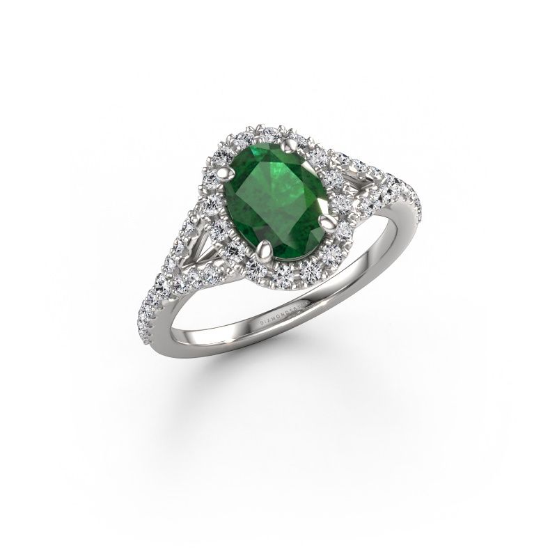 Engagement ring Kimber OVL 585 white gold emerald 8x6 mm