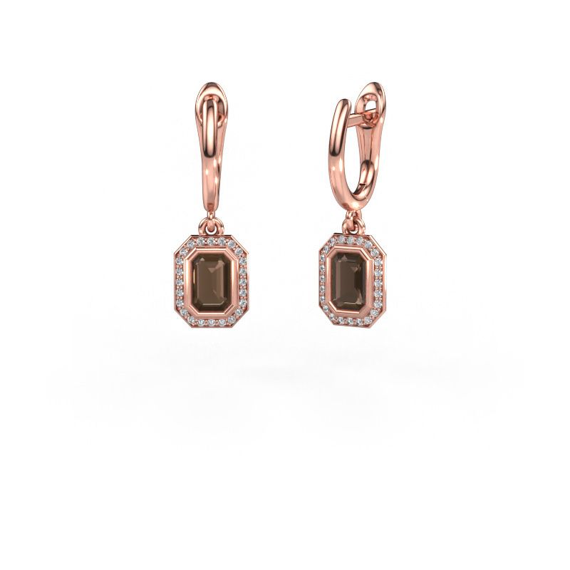 Drop earrings Noud EME 585 rose gold smokey quartz 6x4 mm