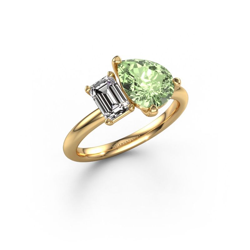 Engagement ring Toi et Moi PER-EME 585 gold green lab grown diamond 9x7 mm