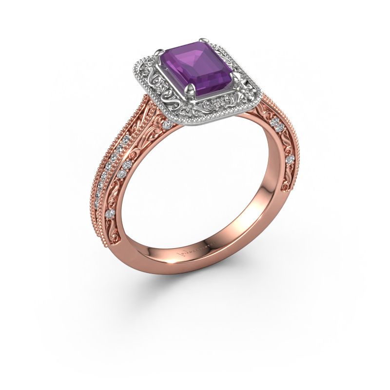 Bague de fiançailles Alice EME 585 or rose améthyste 7x5 mm