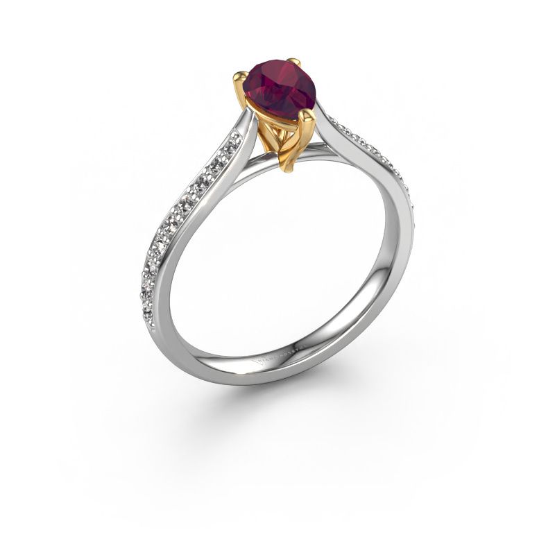 Bague de fiançailles Mignon PER 2 585 or blanc rhodolite 6.5x4.5 mm