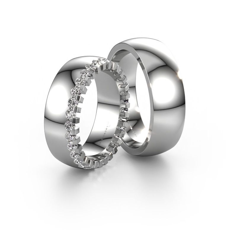 Wedding rings set WH6120LM27C ±7x2.2 mm 14 Carat white gold diamond 0.03 crt