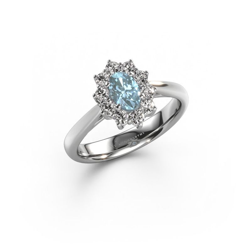 Engagement ring Leesa 1 585 white gold blue lab grown diamond 6x4 mm