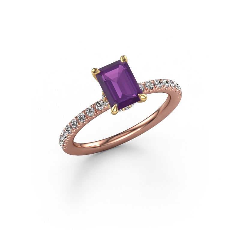 Verlovingsring Crystal EME 4 585 rosé goud amethist 7x5 mm