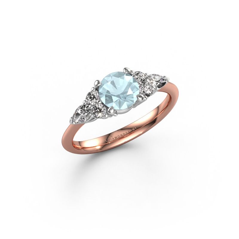 Verlovingsring Melani RND 585 rosé goud aquamarijn 6 mm
