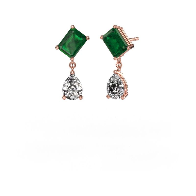 Earrings Toi et Moi EME PER 585 rose gold emerald 8x6 mm