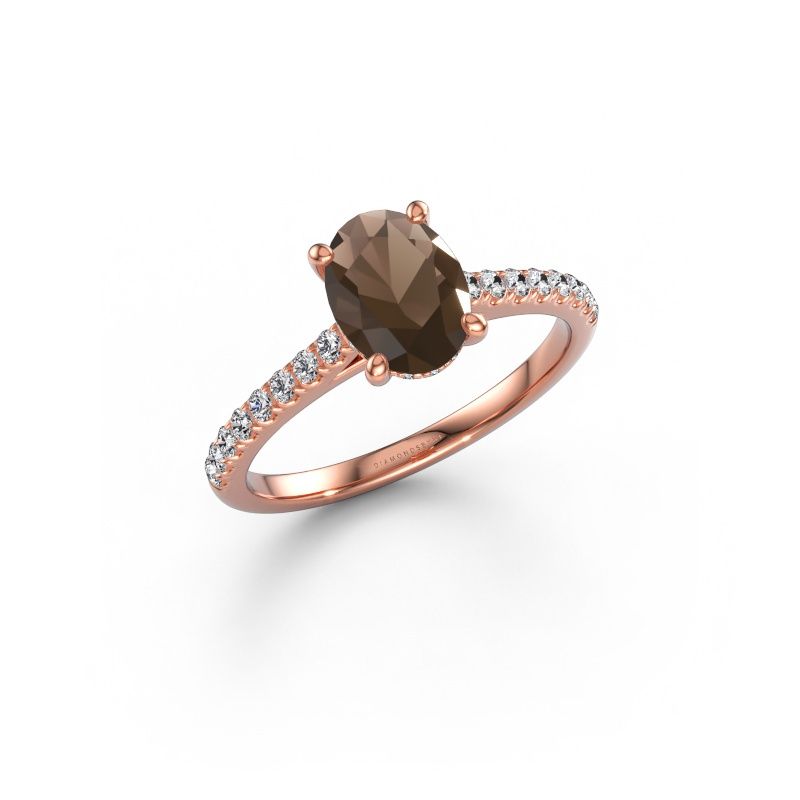 Bague de fiançailles Sophie OVL 585 or rose quartz fumé 8x6 mm