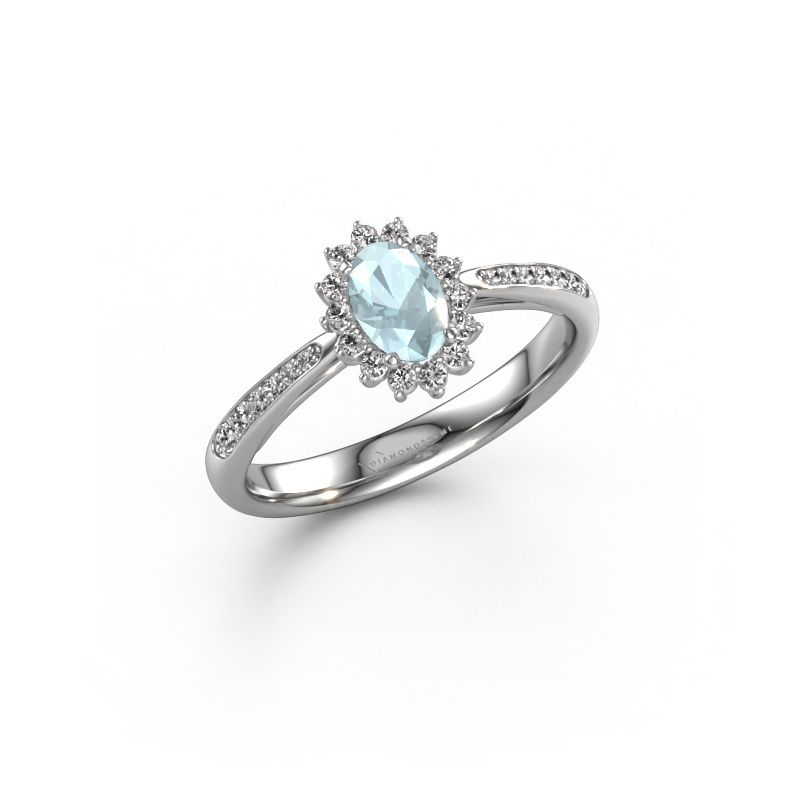 Verlovingsring Tilly ovl 2 585 witgoud aquamarijn 7x5 mm