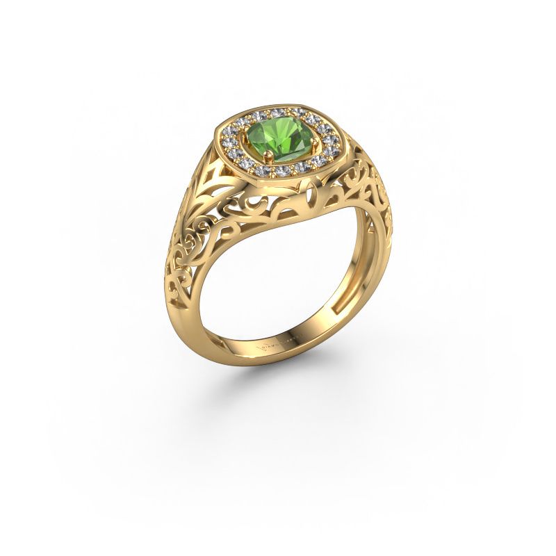 Herrenring Quinten 585 Gold Turmalin grün 5 mm