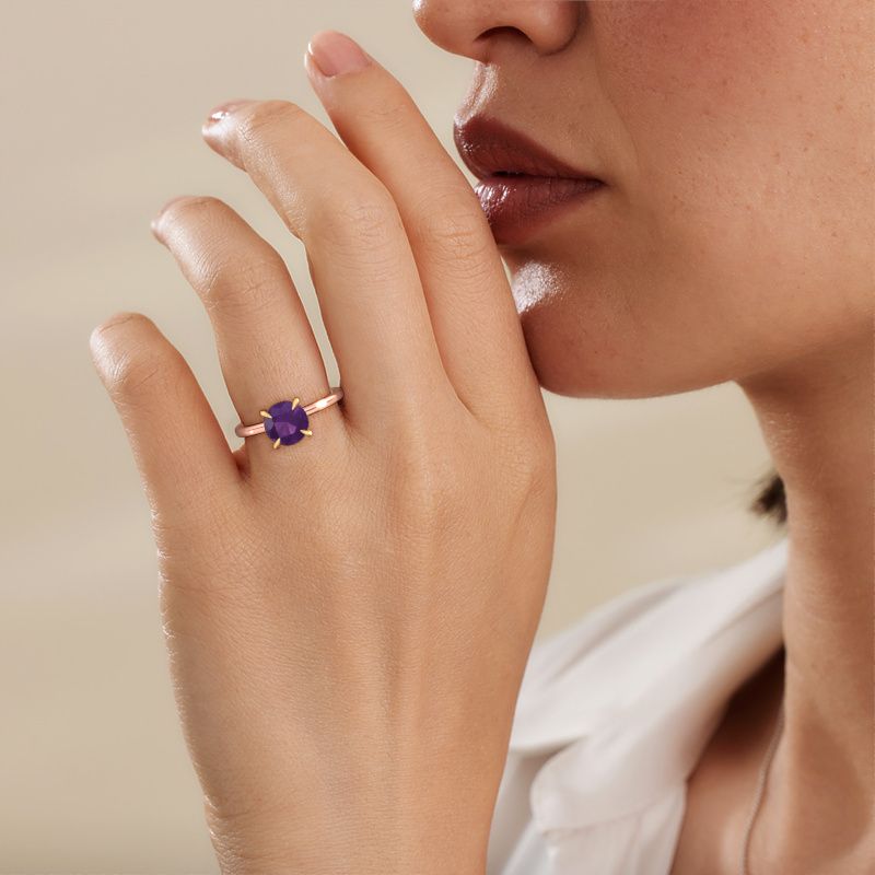 Image of Engagement Ring Crystal Rnd 1<br/>585 rose gold<br/>Amethyst 8 mm