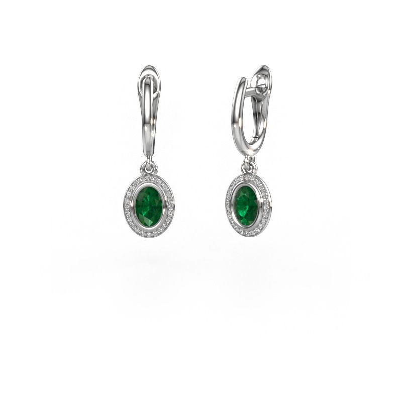 Drop earrings Noud OVL 950 platinum emerald 6x4 mm