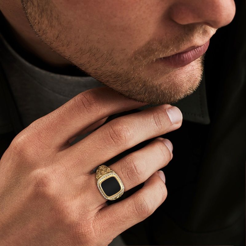 Bague pour homme Jesse 3 585 or jaune onyx 10x10 mm