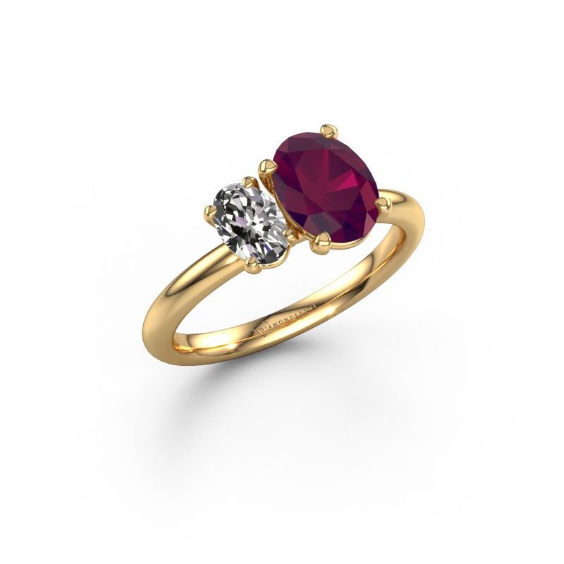 Engagement ring Toi et Moi OVL-OVL 585 gold rhodolite 8x6 mm