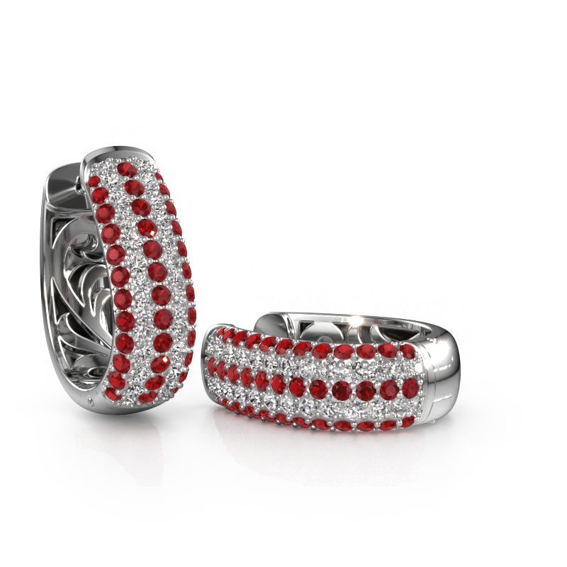 Hoop earrings Danika 12.5 B 585 white gold ruby 1.3 mm