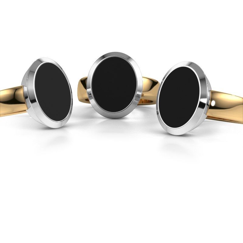 Afbeelding van Zegelring Oscar 4<br/>585 goud<br/>zwarte emaille 15x12 mm