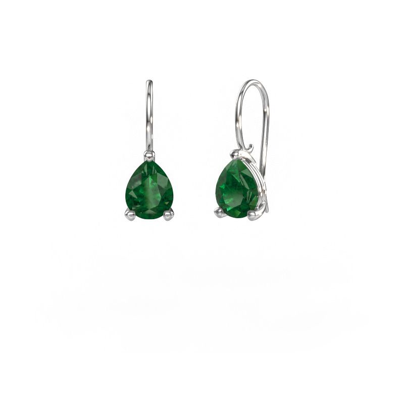 Pendants d'oreilles Cleo PER 585 or blanc emeraude 8x6 mm