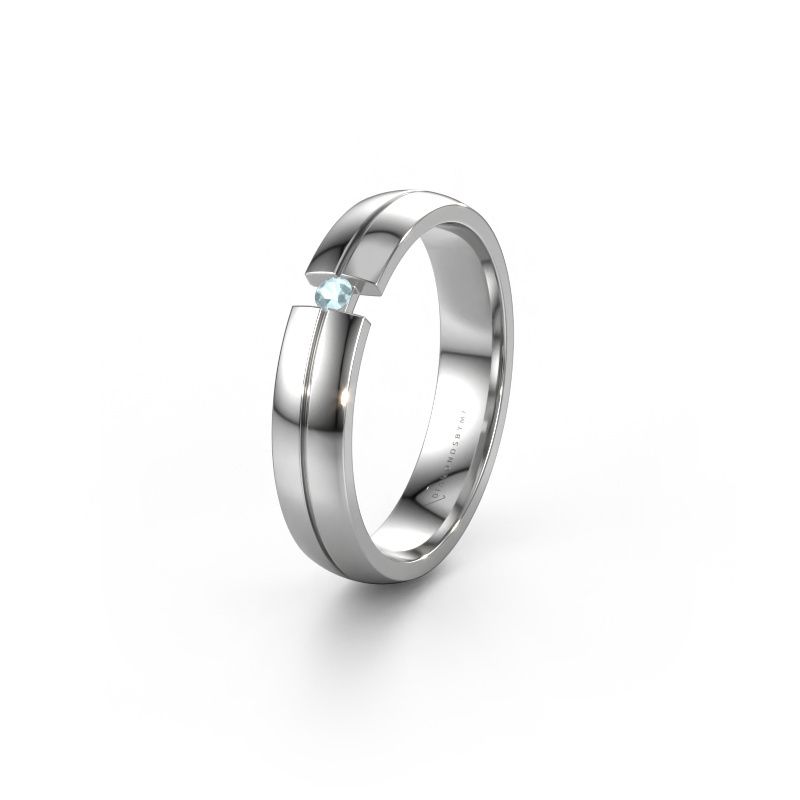 Trouwring WH0254L24X 950 platina aquamarijn ±4x1.5 mm