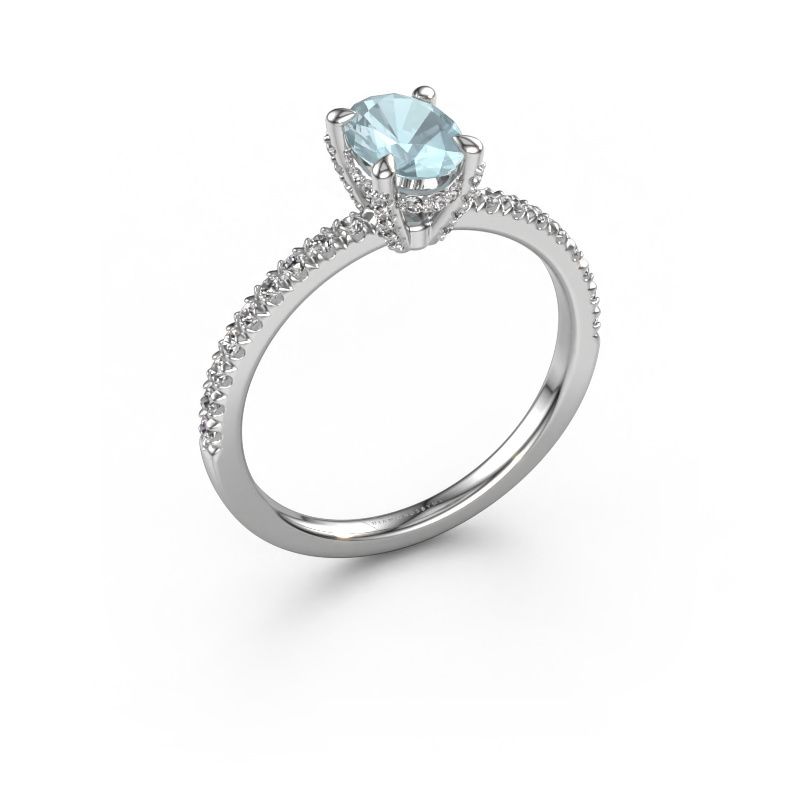 Bague de fiançailles Saskia 1 OVL 585 or blanc aigue-marine 7x5 mm