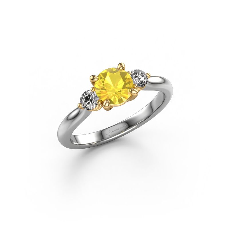 Engagement ring Lieselot RND 585 white gold yellow sapphire 6.5 mm