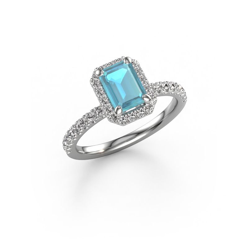 Verlobungsring Miranda EME 950 Platin Blau Topas 7x5 mm