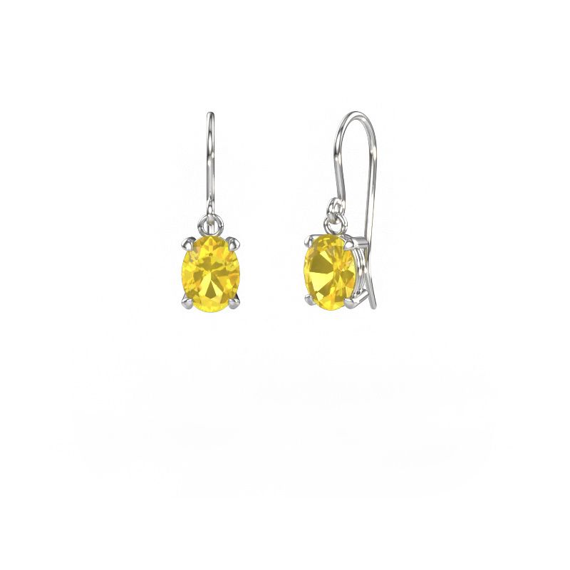 Drop earrings Laurie OVL 1 585 white gold yellow sapphire 8x6 mm