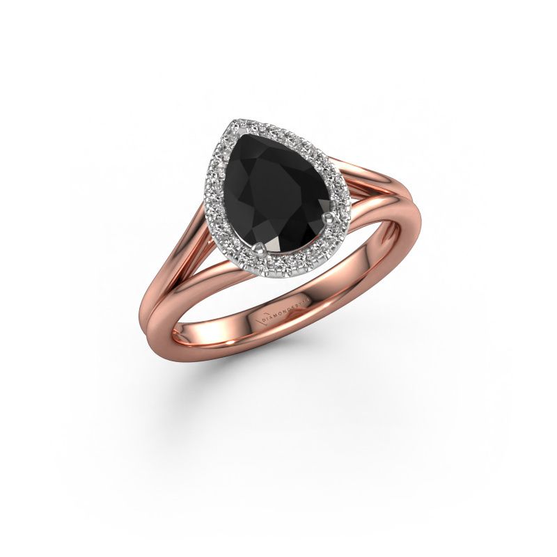 Verlovingsring Verla pear 1 585 rosé goud zwarte diamant 1.397 crt