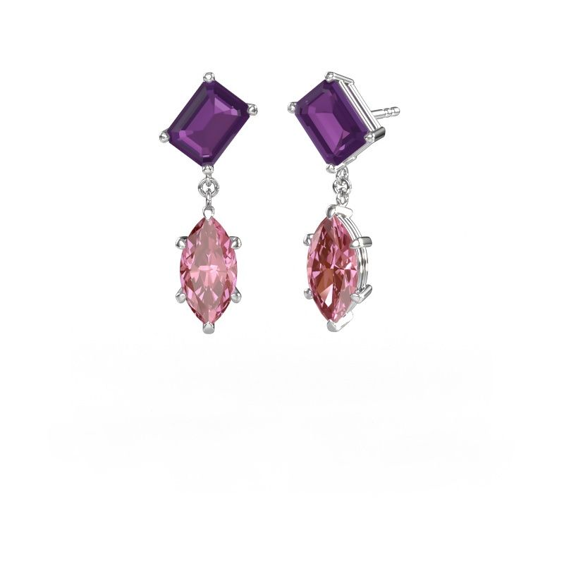 Drop earrings Toi et Moi EME MRQ 585 white gold amethyst 8x6 mm