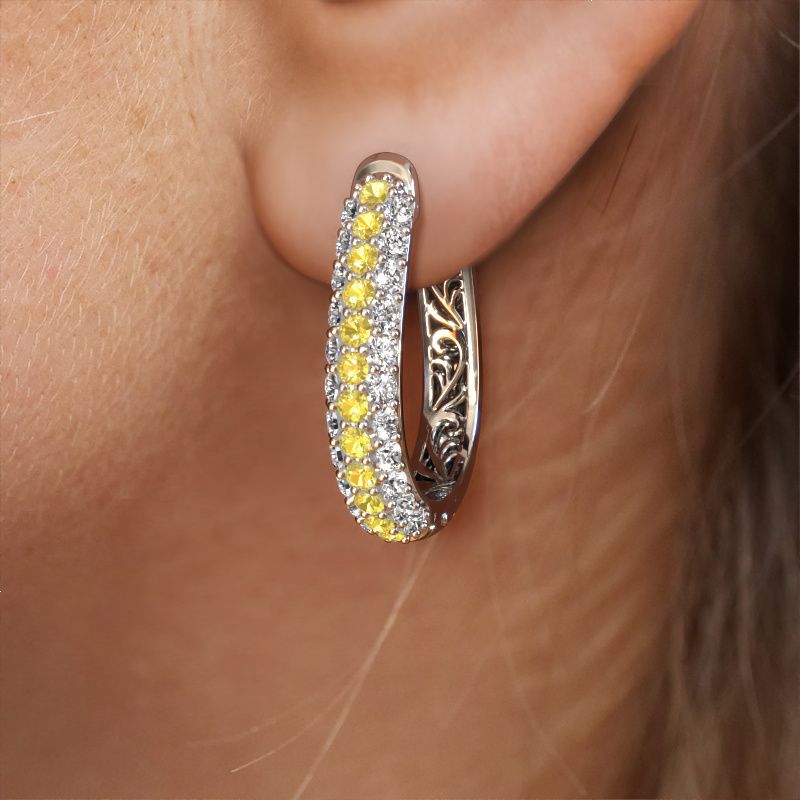 Image of Hoop earrings Danika 12.5 A 950 platinum yellow sapphire 1.7 mm