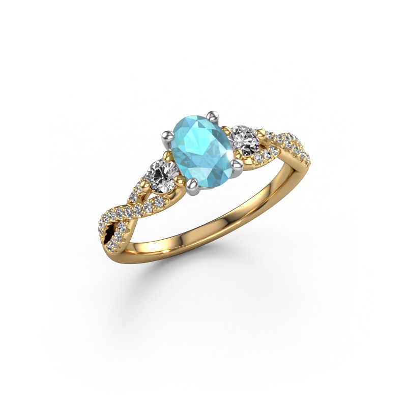 Verlovingsring Marilou OVL 585 goud blauw topaas 7,5x5,5 mm
