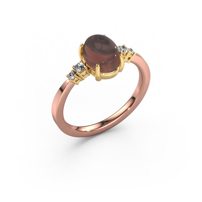 Bague Jelke 585 or rose quartz fumé 8x6 mm