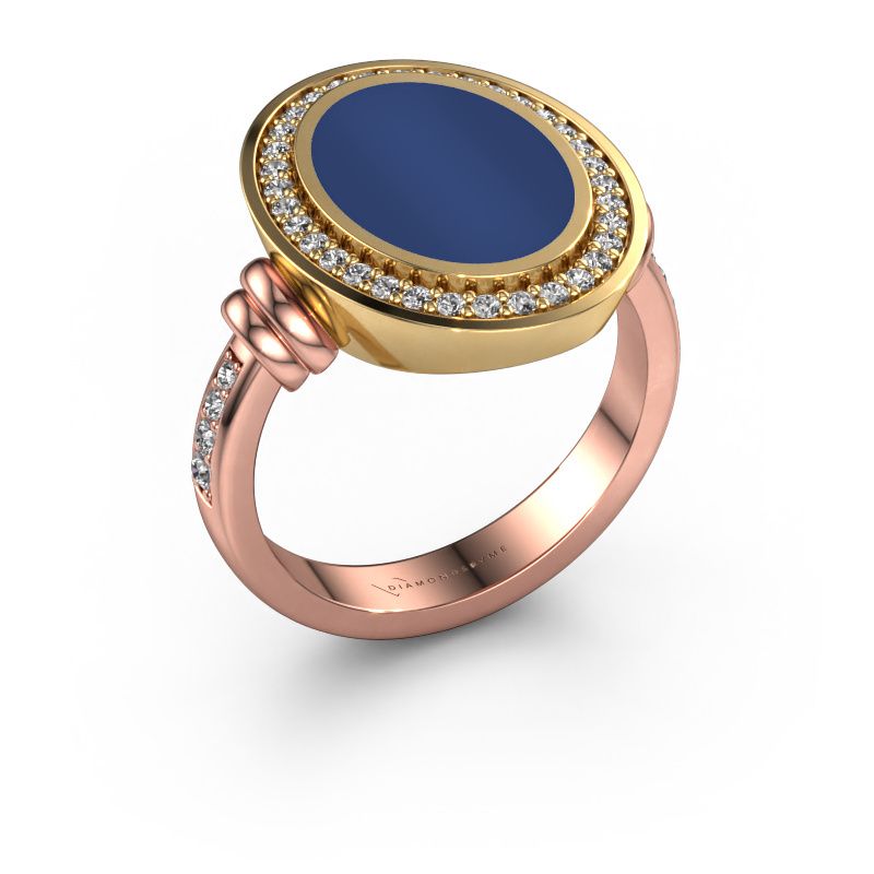 Signet ring Cristina 585 rose gold lapis 14x10 mm