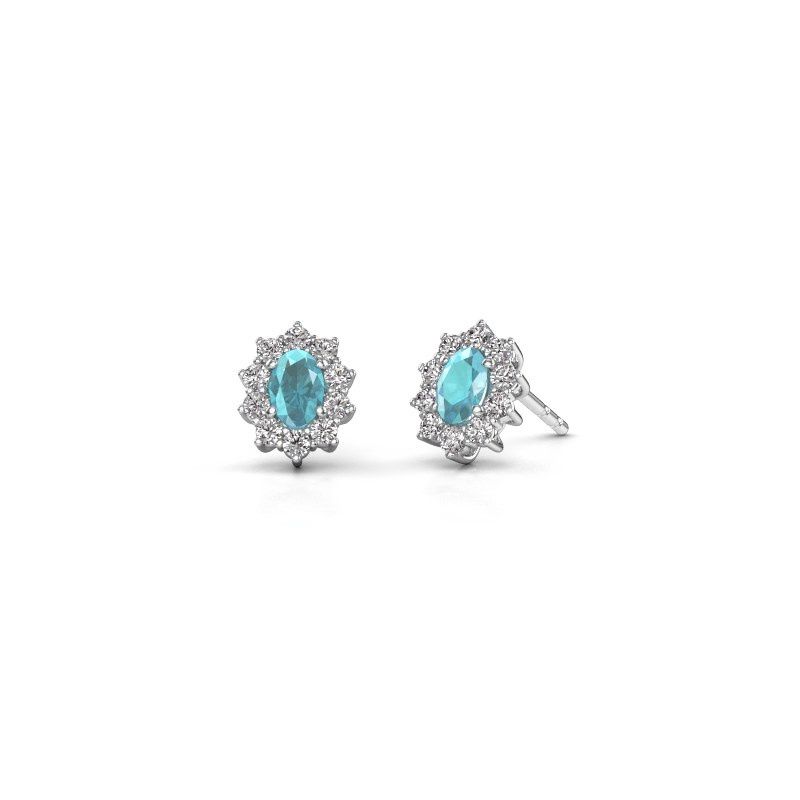 Afbeelding van Oorbellen Leesa<br/>585 witgoud<br/>Blauw topaas 6x4 mm