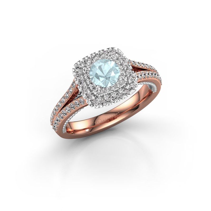 Afbeelding van Verlovingsring Annette<br/>585 rosé goud<br/>Aquamarijn 5 mm